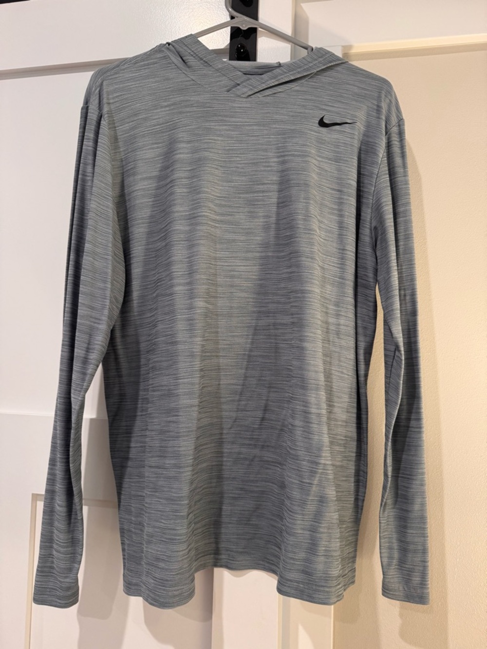 Nike Men’s Long-Sleeve Hooded Performance Shirt - Light Gray with Black Swoosh